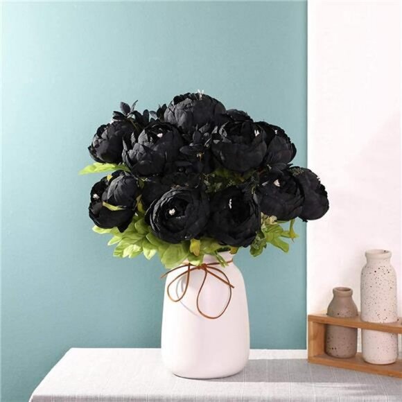 2Pcs Vintage Artificial Peony Silk Flowers (Black) - Picture 6 of 6